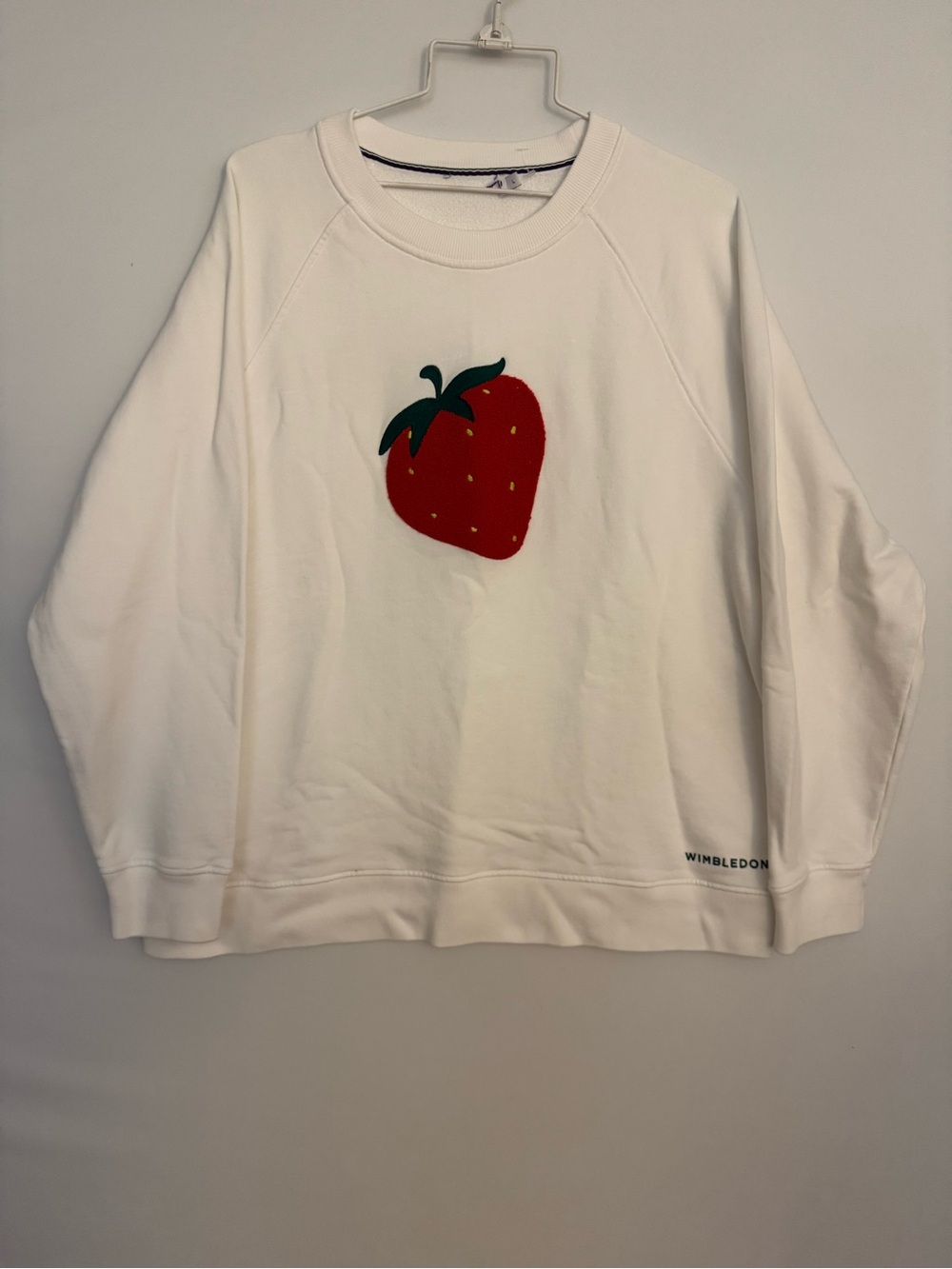 Wimbledon Women's White Crewneck Sweatshirt with Red Strawberry Size L